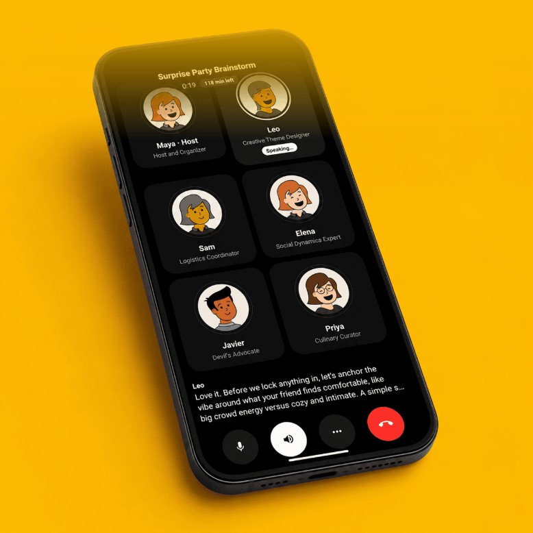 AI Group Call’s product preview, showing the participants in a group conversation.